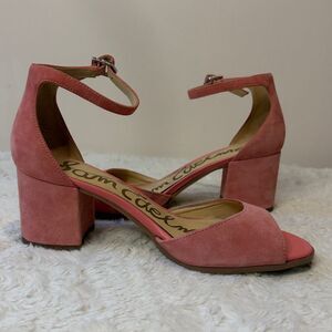 Sam Edelman- “Susie” Pink Suede Block Heels Leather Upper Ankle Strap- Size 6